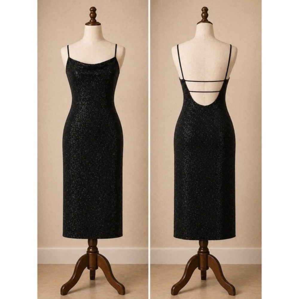 City Triangles Black Formal Dress L Backless Sparkle Prom Maxi Dress